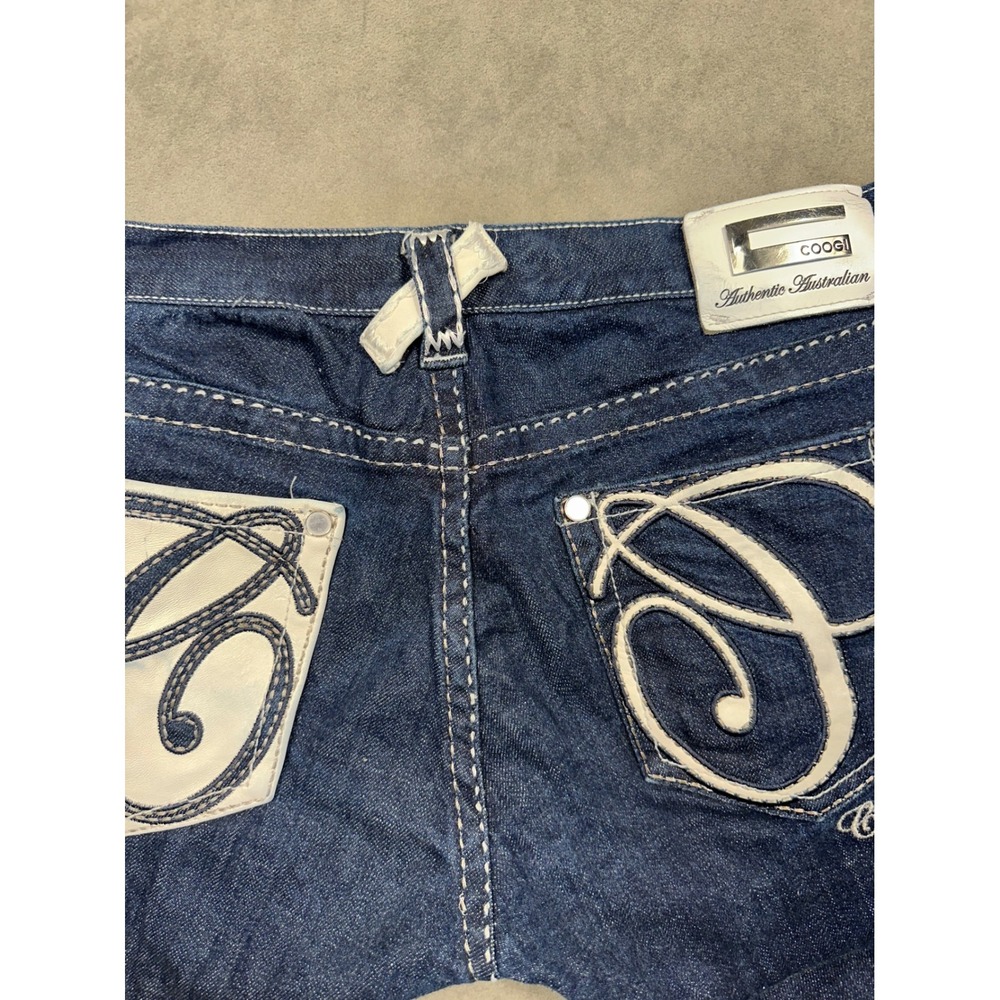 COOGI‎ Womens Denim Shorts C Logo Embroidered Distressed Blue Jeans Size 13 14 - Picture 3 of 7